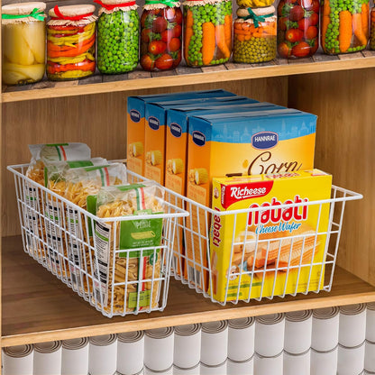 iPEGTOP Wire Storage Freezer Baskets, Set of 2 Large 15.4" Household Metal Organizer Storage Bins Basket for Kitchen Cabinets, Refrigerators, White