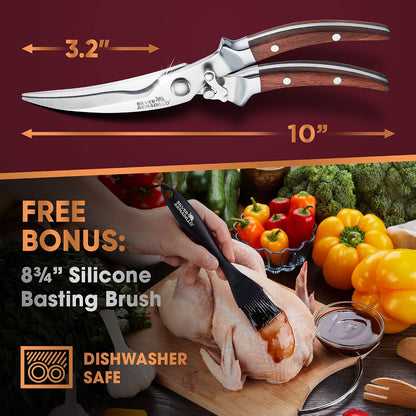 Heavy Duty Poultry Shears - Professional Stainless Steel Kitchen Scissors for Bone, Chicken, Meat, Fish & Vegetables - Spring Loaded (Stainless Steel handles)