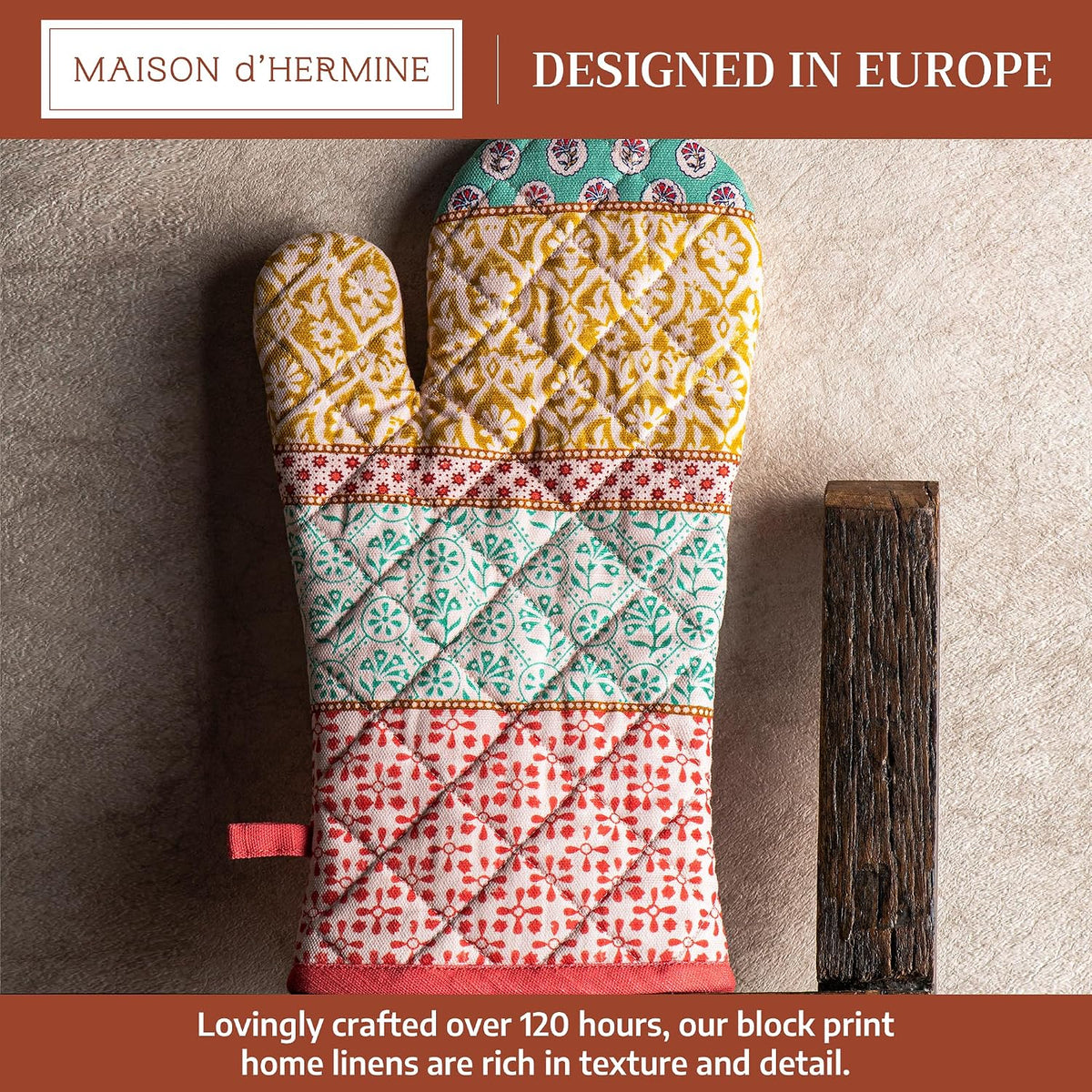 Maison d' Hermine 100% Cotton Oven Mitt & Pot Holder Set (7.5"x13" & 8"x8") - Colors C