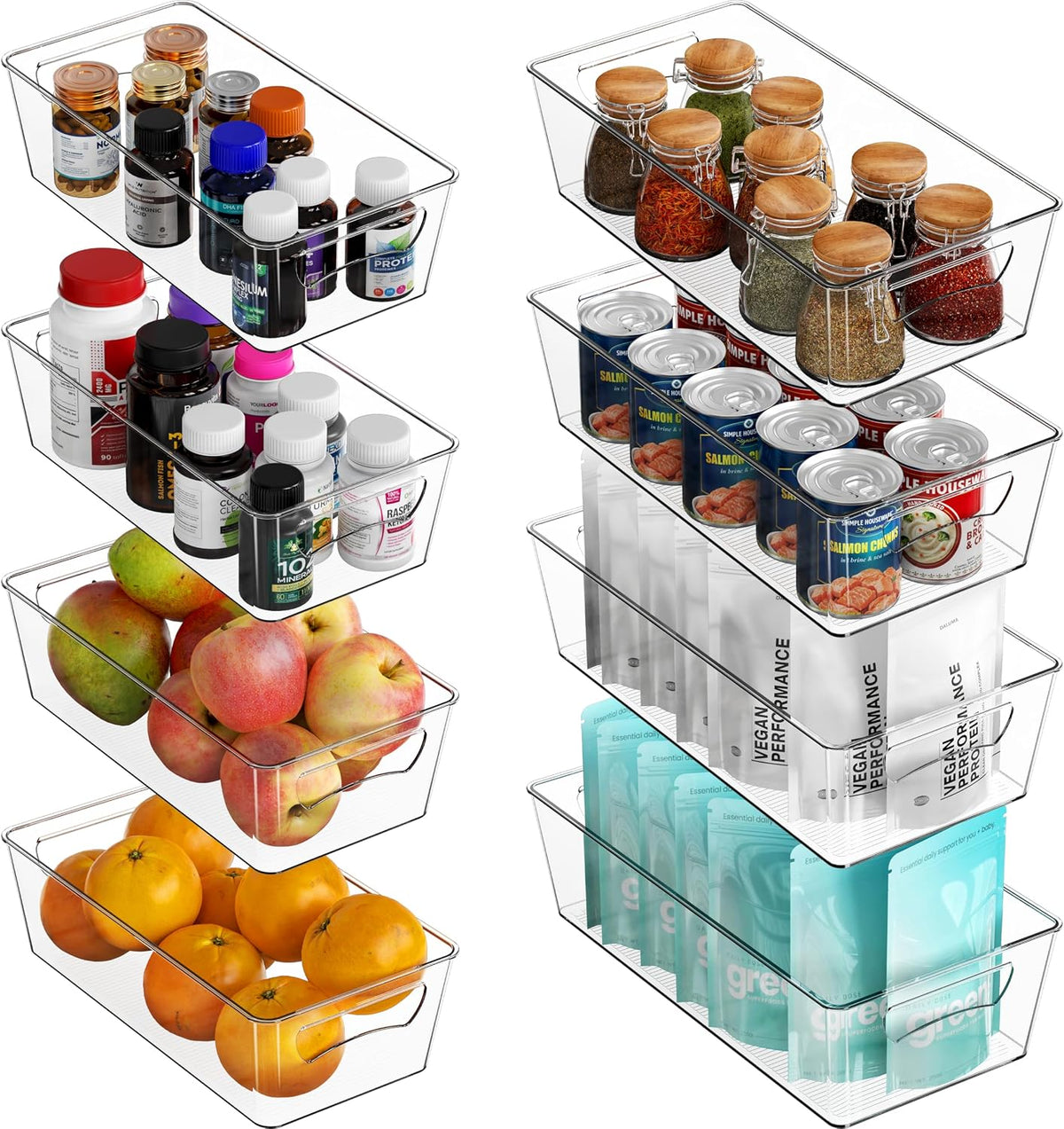 Simple Houseware 4 Pcs Pantry Clear Bin Storage Organizer, 14" x 7" x 3.75"