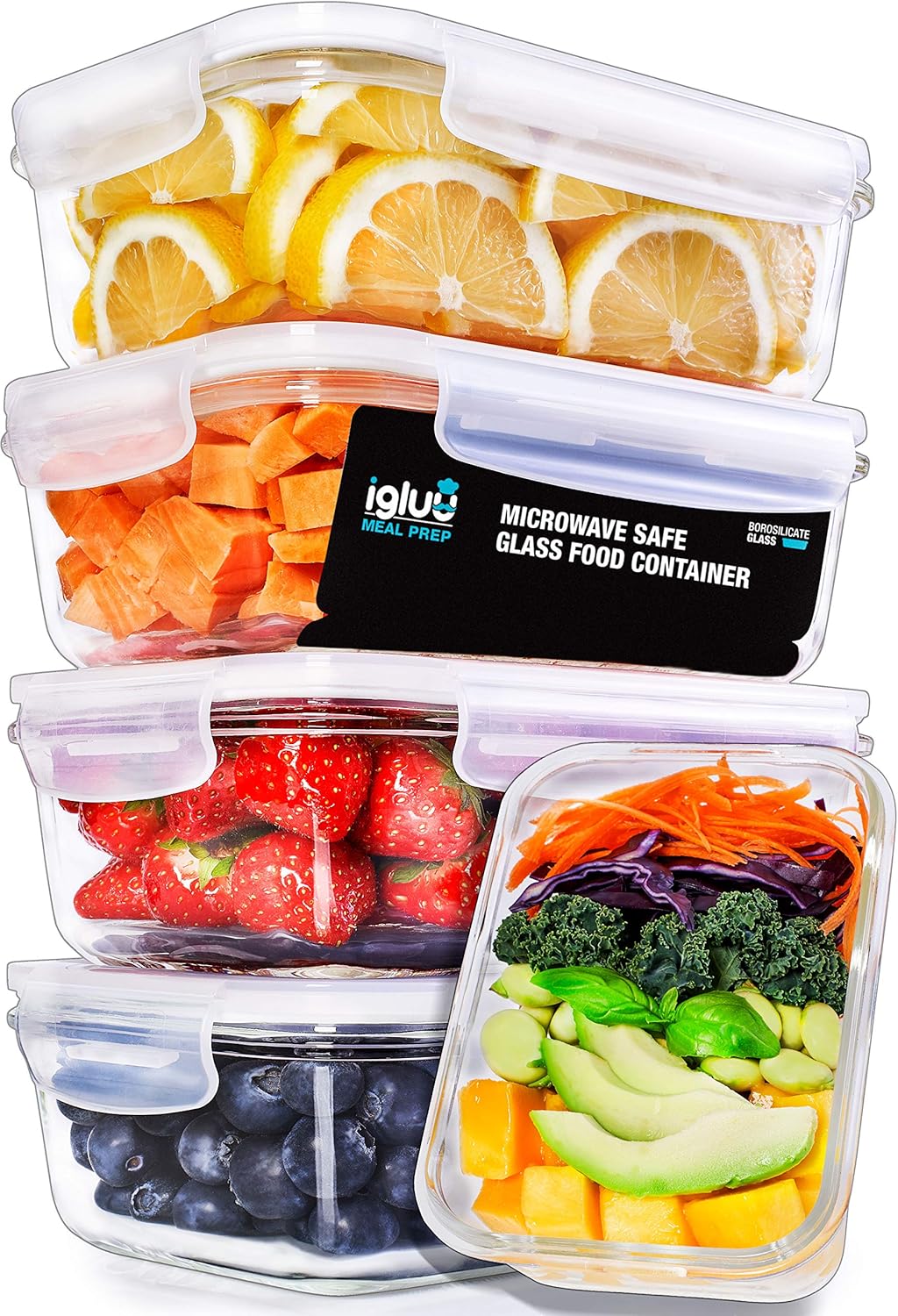 Igluu Meal Prep Glass Containers with Air Vent Lids (5 Pack+Extra Lid) – Airtight & BPA-Free – Oven, Microwave, Freezer and Dishwasher Safe – 28oz – Durable Borosilicate Glass