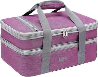 MIER Insulated Double Casserole Carrier Bag for Lasagna Lugger, Potluck Parties, Picnic, Beach, Fits 9 x 13 Inches Baking Dish, Casserole Dish, Expandable, Dark Blue