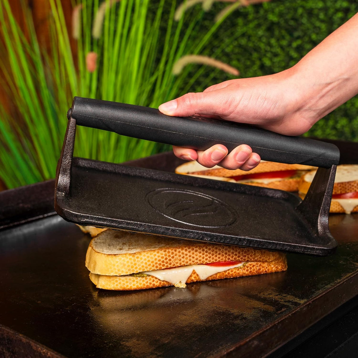 Blackstone® Pre-Seasoned Cast Iron Griddle Press, 10" x 5.5", Black