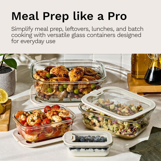 Naked Kitchen 8-Piece Food Storage Containers with Lids – Nesting Borosilicate Glass Meal Prep Containers with Leak-Proof Airtight Seal – BPA Free, Microwave, Oven, Freezer & Dishwasher Safe – Green