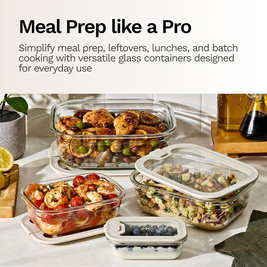 Naked Kitchen 8-Piece Food Storage Containers with Lids – Nesting Borosilicate Glass Meal Prep Containers with Leak-Proof Airtight Seal – BPA Free, Microwave, Oven, Freezer & Dishwasher Safe – Green