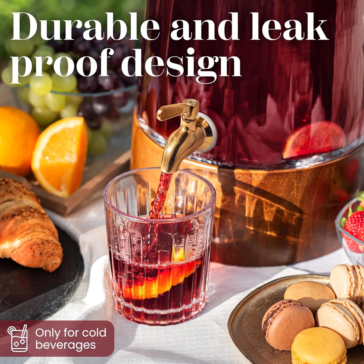 FOODLE Extra Large Glass Drink Dispenser with Spigot - Glass Beverage Dispenser with Stand - Perfect for Parties & Catering - Pitcher for Lemonade, Water, Sangria & Juice - Leakproof Spout - 3 Gallon