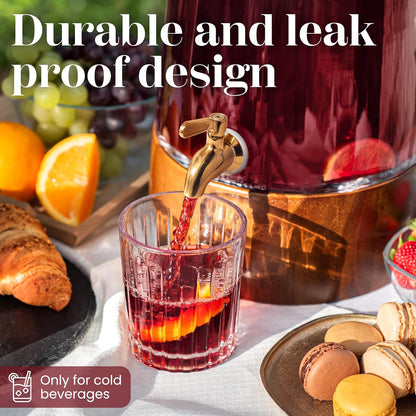 FOODLE Extra Large Glass Drink Dispenser with Spigot - Glass Beverage Dispenser with Stand - Perfect for Parties & Catering - Pitcher for Lemonade, Water, Sangria & Juice - Leakproof Spout - 3 Gallon