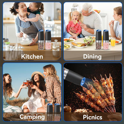 UNNEES Battery Operated Gravity Salt And Pepper Grinder Set, 2 Pcs (Black)