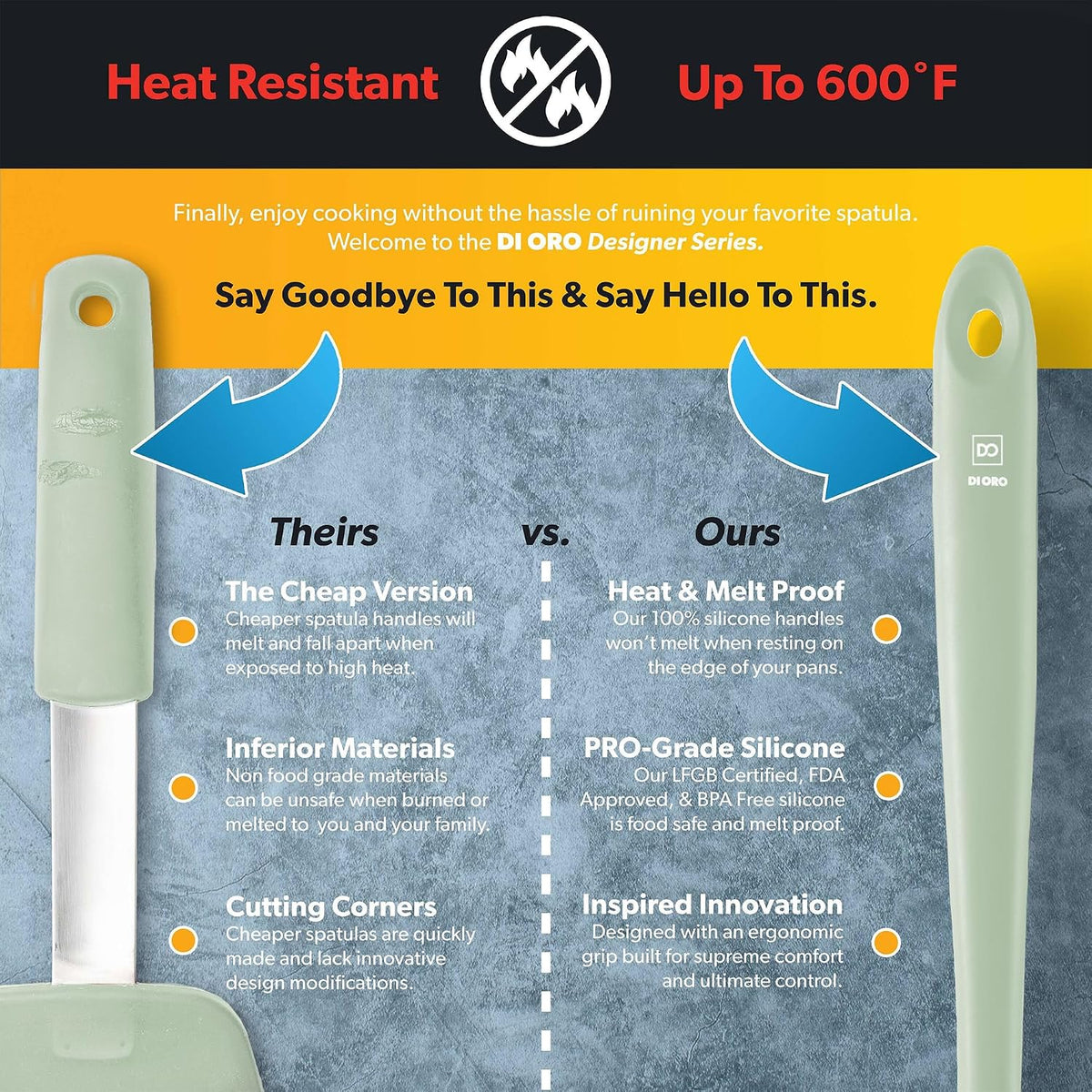 DI ORO Silicone Ladle - Soup & Serving, 600F Heat Resistant, Black