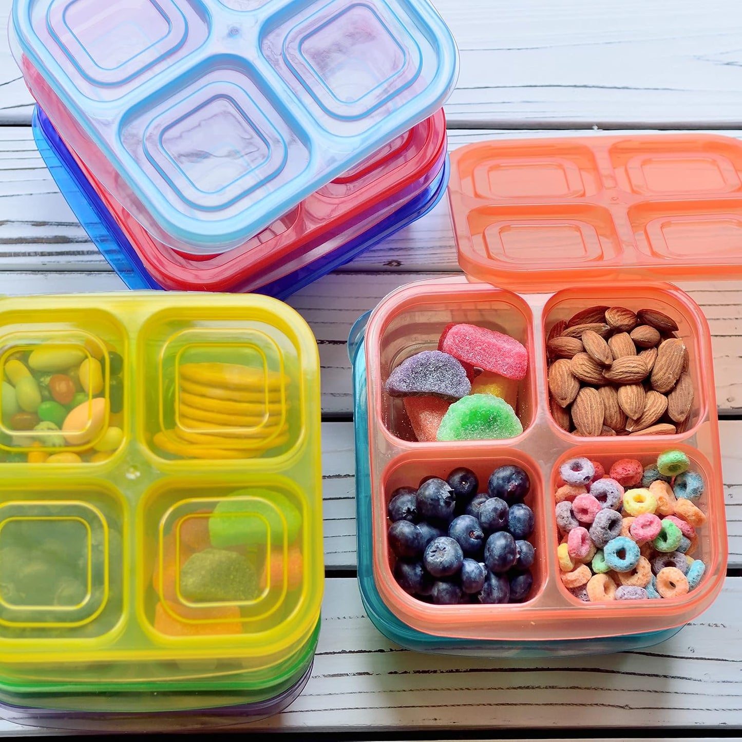 Youngever 8 Pack Bento Lunch Box, Meal Prep Containers, Reusable Plastic Divided Food Storage Container Boxes (3-Compartment)