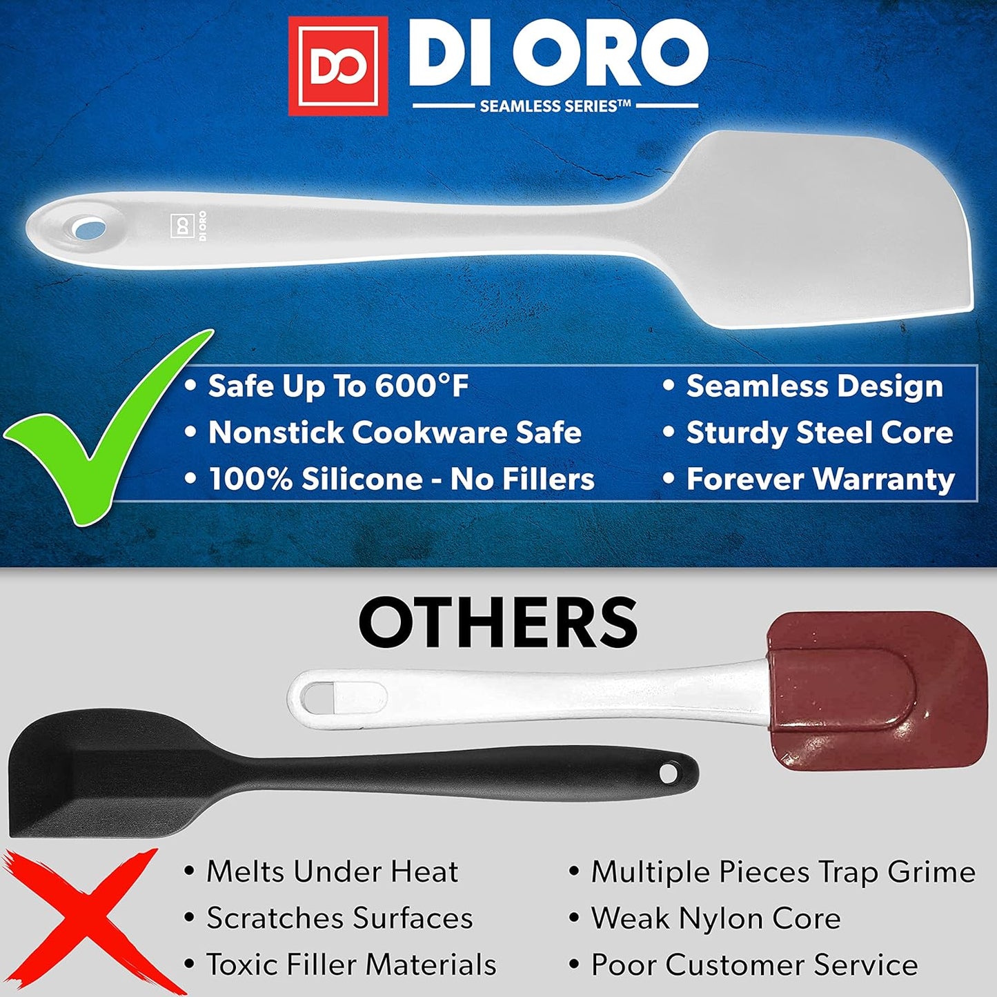 DI ORO Silicone Spatula Set - Rubber Kitchen Spatulas for Baking, Cooking, & Mixing - 600°F Heat-Resistant & BPA Free Silicone Scraper Spatulas for Nonstick Cookware - Dishwasher Safe (3pc, Black)
