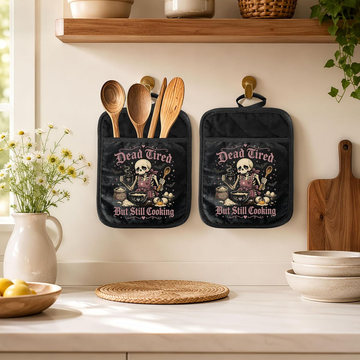Gothic Cooking Skeleton Chef Pot Holders Heat Resistant