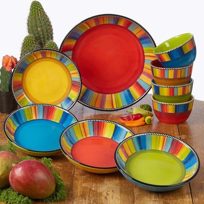 Sierra 13.5" Chip & Dip Platter – Great for Parties, Game Day, and Appetizers – Colorful Multicolor Ceramic Snack Server