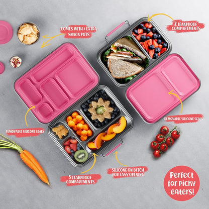 AOHEA Stainless Steel Bento Box Kids, Kids Metal Bento Lunch Box BPA Free Lunch Box Containers 304 Stainless Steel Bento Box for School and Office(Bule)
