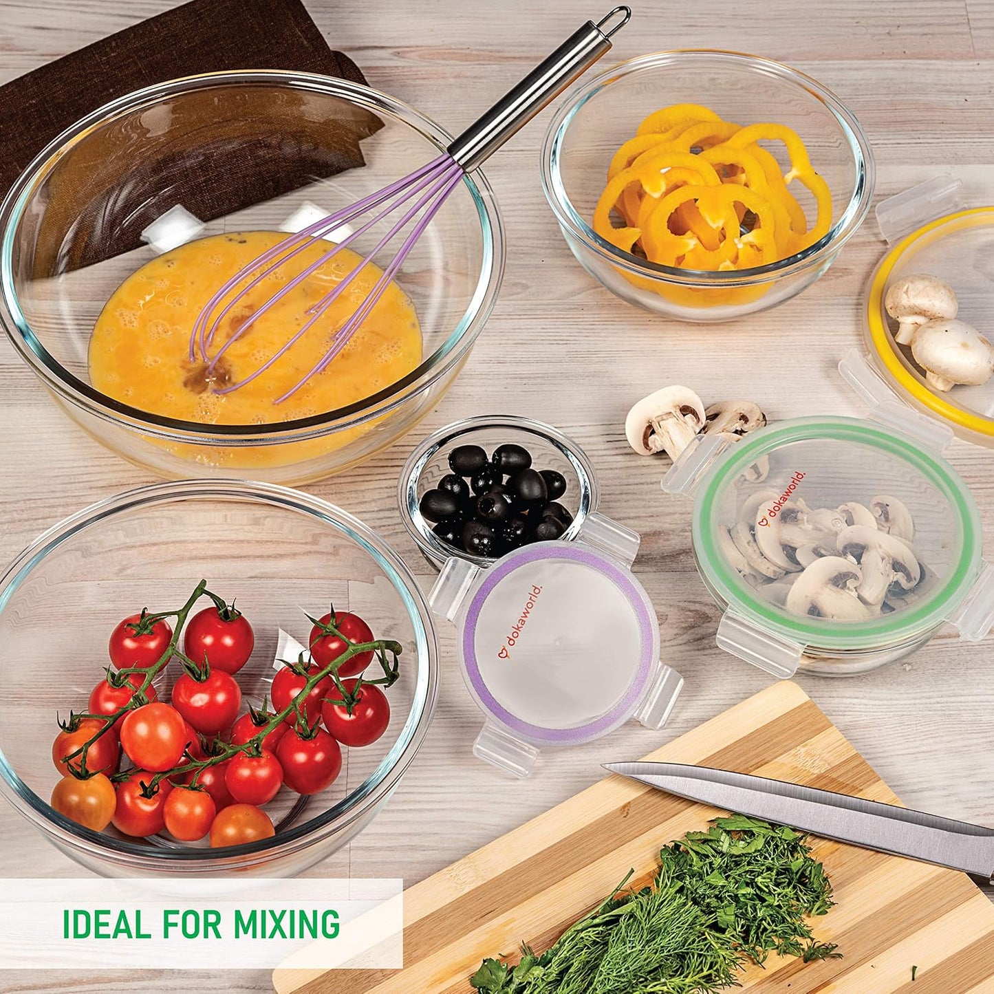 Set of 4 Stackable Space-Saving Nesting Glass Bowls with Airtight Acacia Lids for Lunch, Meal & Food Prep - Microwave & Oven-ready BPA Free Durable Heat Resistant Inert Borosilicate Glass