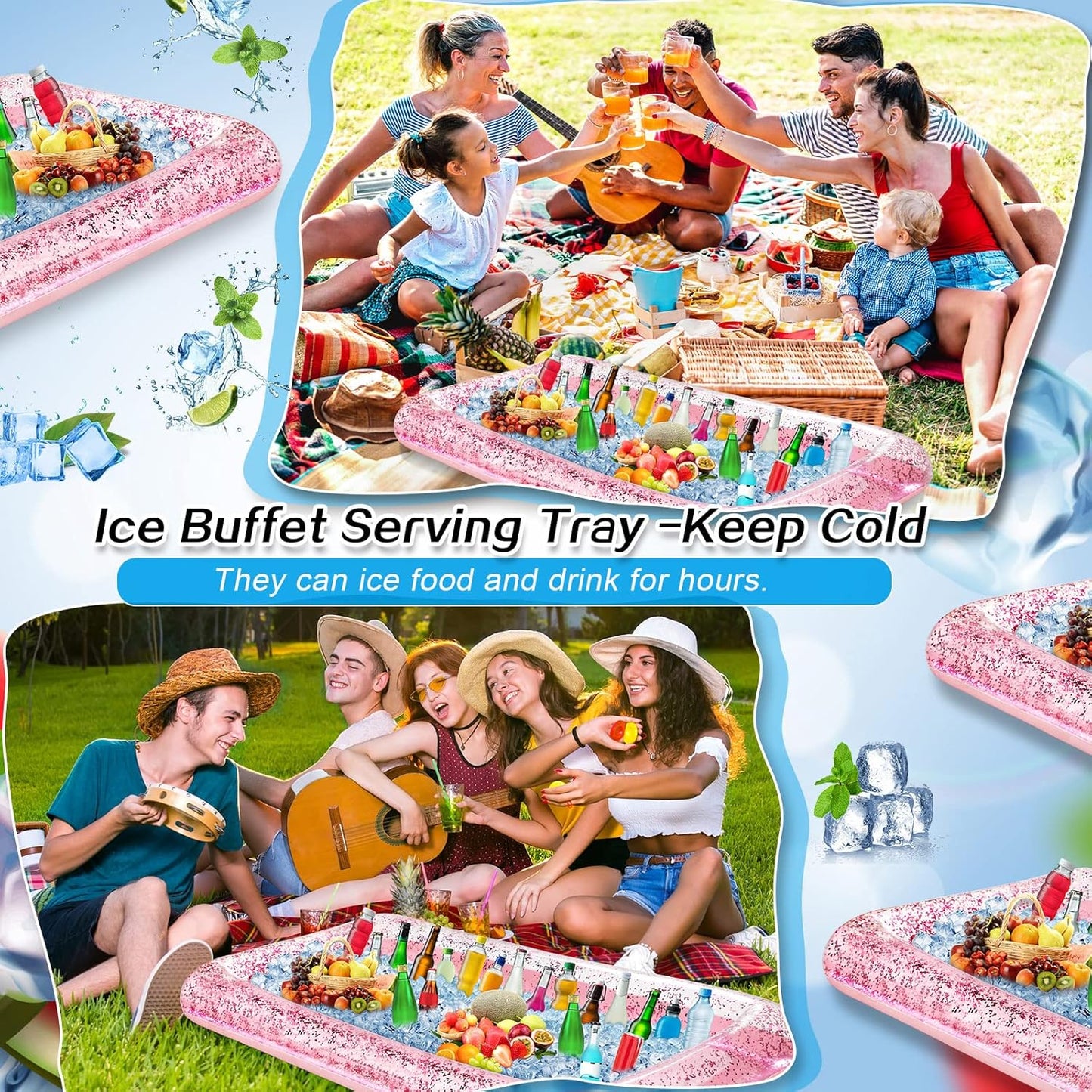 Leitee Inflatable Serving Bar with Drain Plug 52 x 24 x 5'' Inflatable Ice Serving Buffet Bar for Party Food Cooler Buffet Drink(Black,Basic Style)