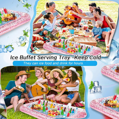 Leitee Inflatable Serving Bar with Drain Plug 52 x 24 x 5'' Inflatable Ice Serving Buffet Bar for Party Food Cooler Buffet Drink(Black,Basic Style)