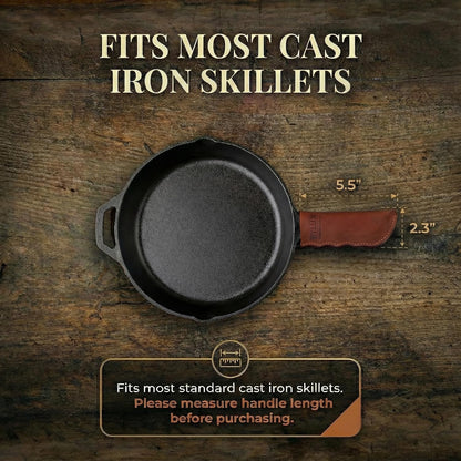 Leather Cast Iron Skillet Handle Cover Set of 2, Pan Handle Sleeve