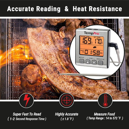 TempPro TempTrack Digital Meat Thermometer for Cooking and Grilling