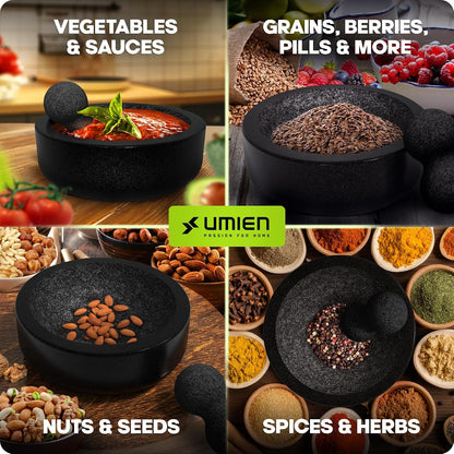 Umien Granite Mortar and Pestle Set 8-Inch (3.5-Cup), Molcajete, Grey