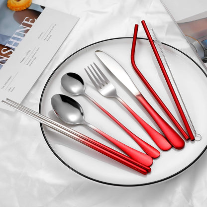Travel Utensils,Reusable Silverware Set To Go Portable Cutlery Set with a Waterproof Carrying Case for Lunch Boxes Workplace Camping Picnic (Purple)
