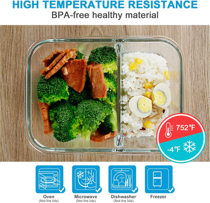 DAS TRUST 5 Pack 36oz Bento Box Glass Meal Prep Containers 3 Compartments Glass Food Storage Containers with Lids Meal Prep Bowls Lunch Box Glass Food Prep Containers Lunch Container for Oven