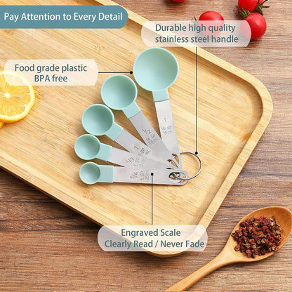 Measuring Cups and Spoons Set of Huygens Kitchen Gadgets 10 Pieces, Stackable Stainless Steel Handle Measuring Cups for Measuring Dry and Liquid Ingredient (Gray)