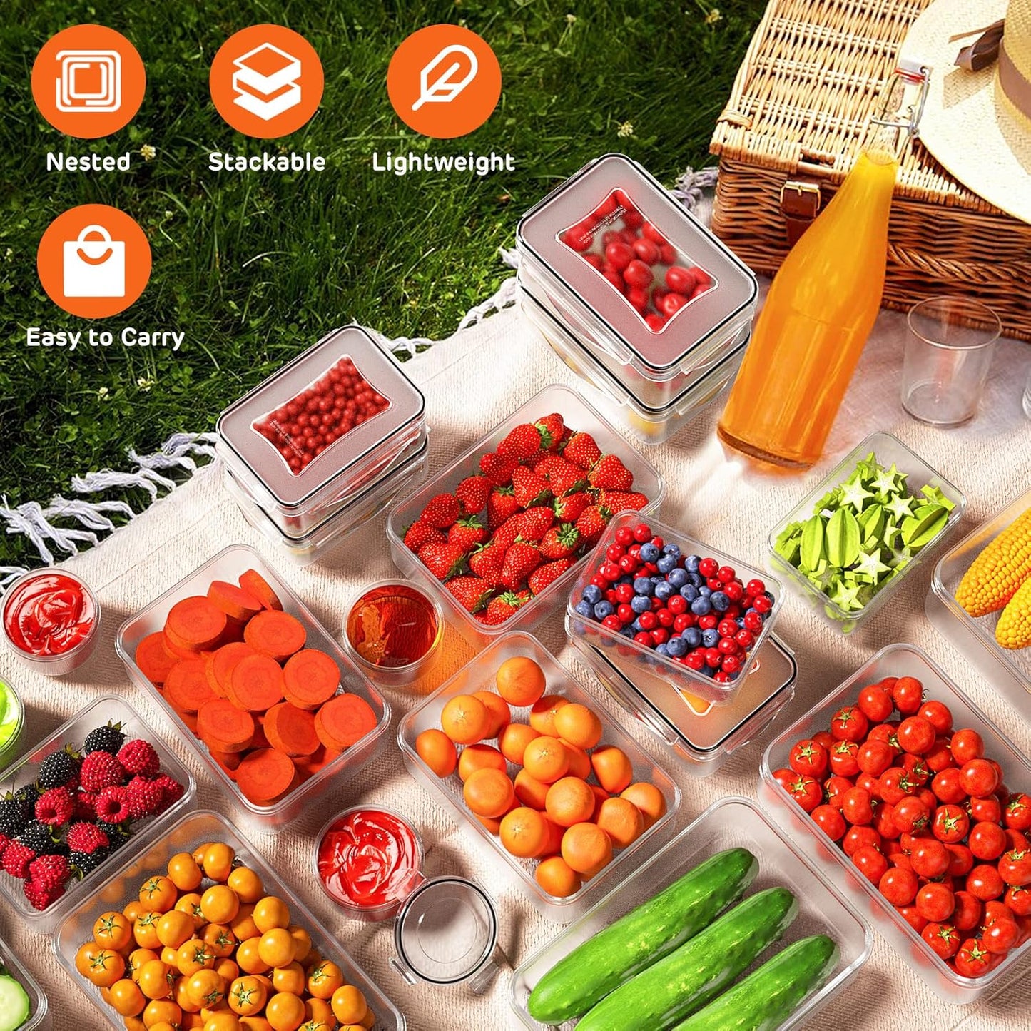 JSCARES 62 PCS Large Food Storage Containers with Lids Airtight (31 Lids & 31 Containers)- Reusable Plastic Leakproof Meal-Prep Container for Kitchen Storage Organization Microwave/Dishwasher Safe