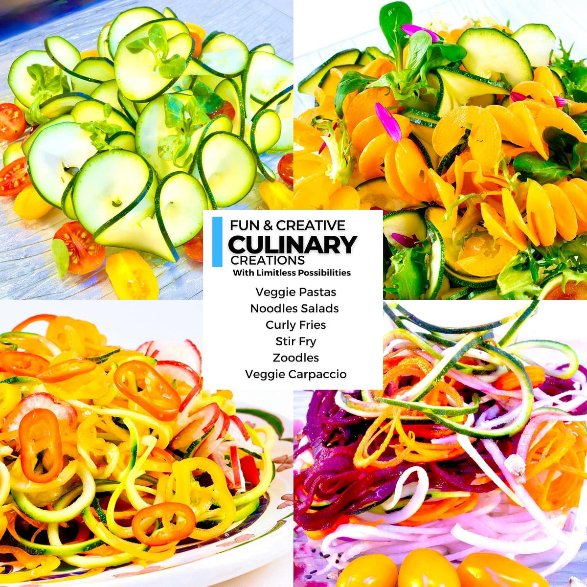 4-Blade Zucchini Spiralizer Noodle Maker with 3 Blades and 1 Built-In