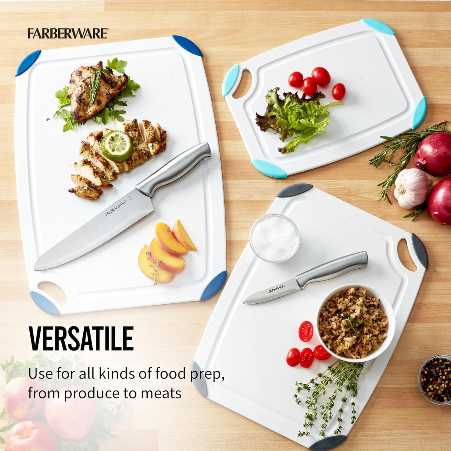 Farberware Cutting Board Set Made from Recycled PET (RPET) with Non-Slip Edges, Durable & Dishwasher Safe, 2-Piece