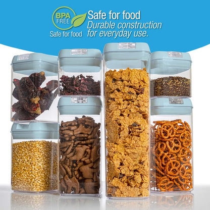 Set of 7 Airtight Food Storage Containers - Pantry Organizer Bins, BPA Free Plastic Containers plus Dry Erase Marker and Labels, White