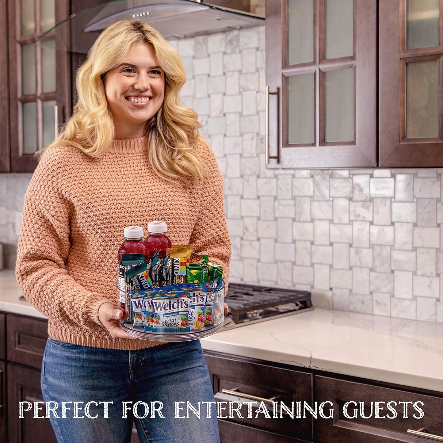 Oizeir Lazy Susan Turntable - Clear Acrylic, Removable Sections, Rotates 360 Degrees. Easily Organize Your Fridge, Cabinet or Counter. Great Carousel Storage for Food, Spices, Cosmetics. (4-Sections)