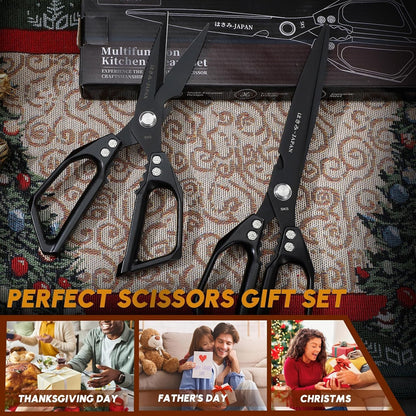 HUUSK Kitchen Scissors Set Silver - Upgraded Stainless Steel Kitchen Shear, Sharp Meat Scissors Dishwasher Safe, Heavy Duty Poultry Shears, Japanese Cooking Scissor for Food, Christmas Gifts for Women