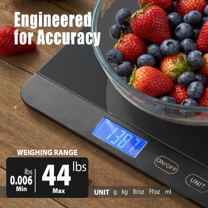Food Scale 44lb/20kg, Extra-Large Platform Digital Kitchen Scale, 1g/0.1oz High Precision, Stainless Steel/Tempered Glass, Weight Grams and oz for Cooking Baking Meal Prep Sourdough Bread