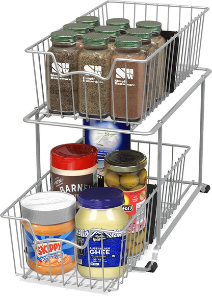Simple Houseware 2 Tier Cabinet Wire Basket Drawer Organizer, Grey