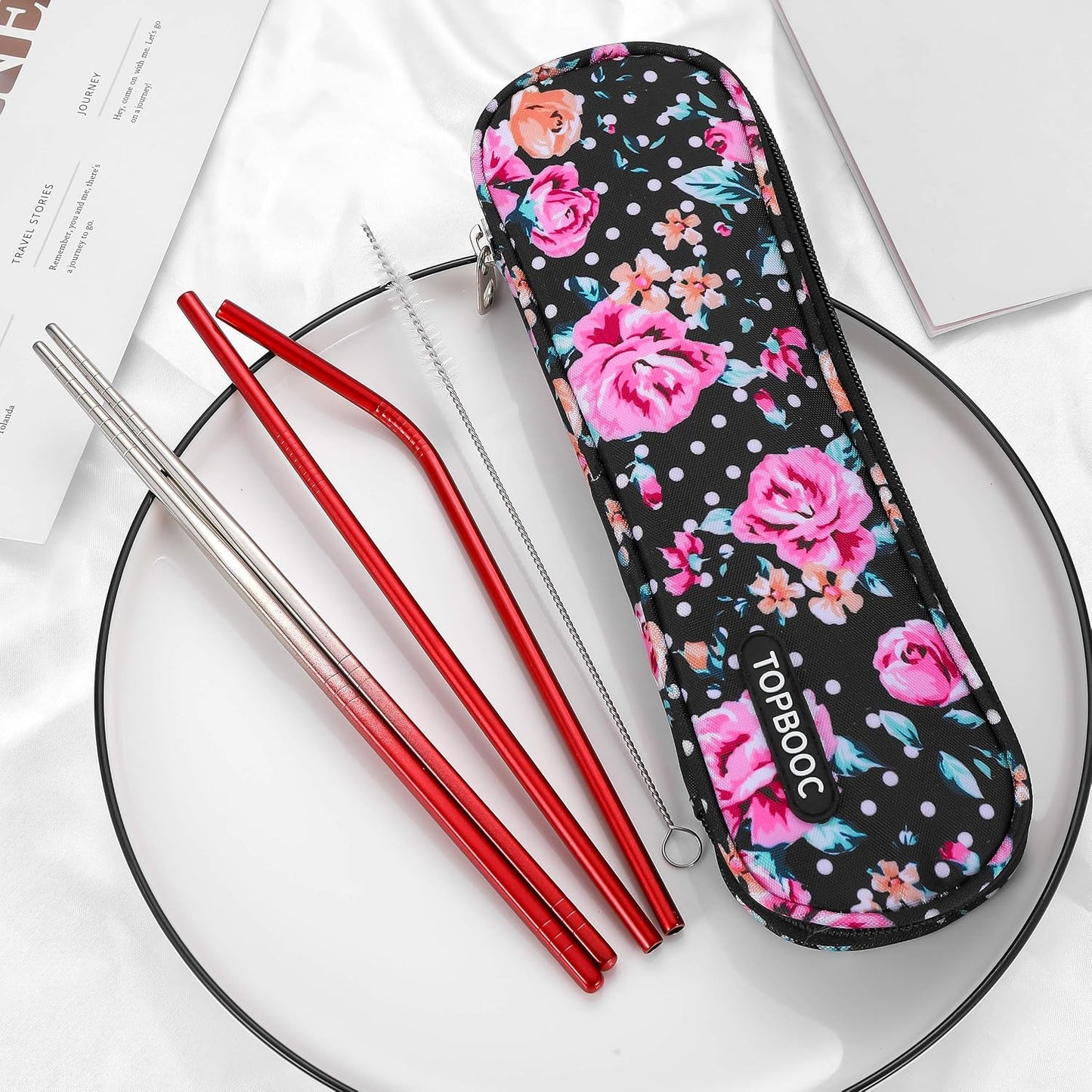 Travel Utensils,Reusable Silverware Set To Go Portable Cutlery Set with a Waterproof Carrying Case for Lunch Boxes Workplace Camping Picnic (Purple)