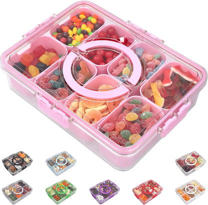 KEYVOZ Snackle Box Container with Lid- Travel Charcuterie Box with Handle - Organizer for Candy, Fruit, Nuts, Veggies, Snacks, Beach Essentials, Portable Lunch Box (Red, Small)