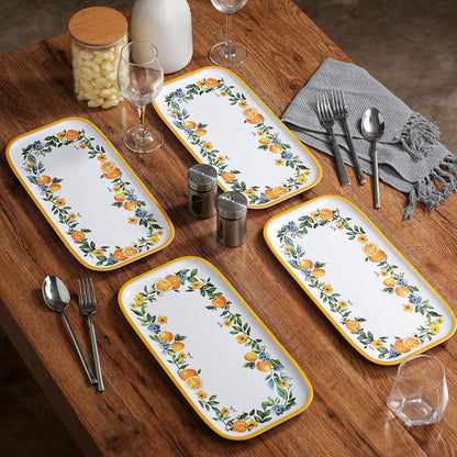 2 pcs Melamine Tray Set with Strawberry Design, 19 Inch and 14.5 Inch Large Serving Plates, Unbreakable Dinnerware for RV, Camping, Party, Easy Clean