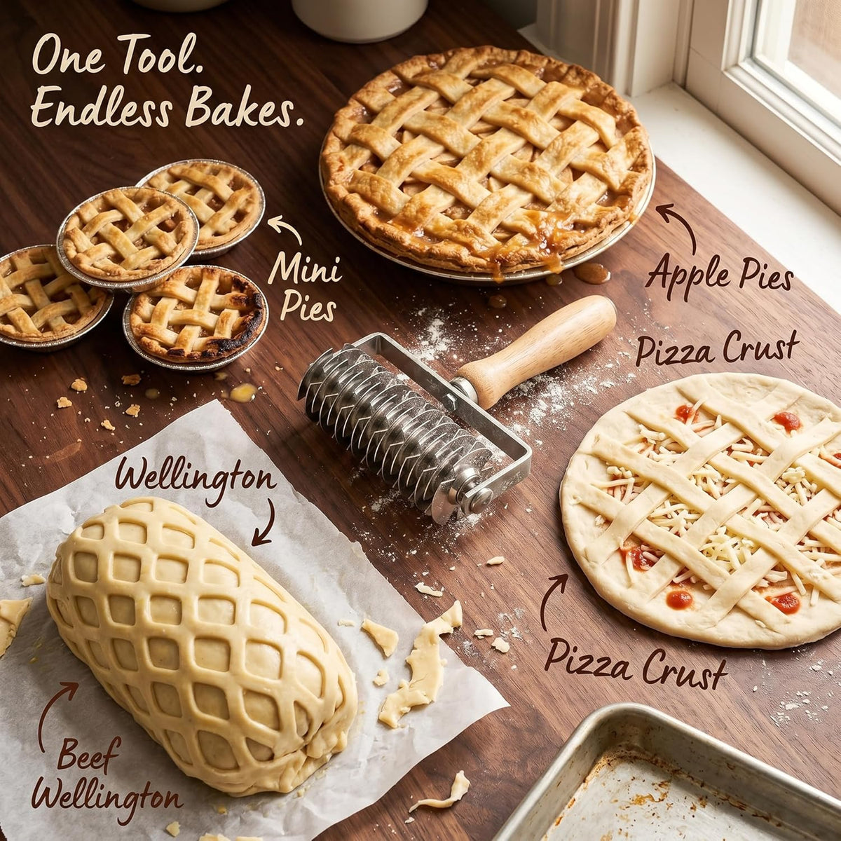 Lattice Pastry Cutter, Stainless Steel Roller for Pie Crust & Pastry Dough