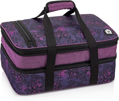 VP Home Large Casserole Carrier - Double Compartment Insulated Bag for Hot or Cold Food - Cupcake Carrier - Insulated Tote Bag with Lid for Travel Parties or Food Transport Containers - Heather Gray