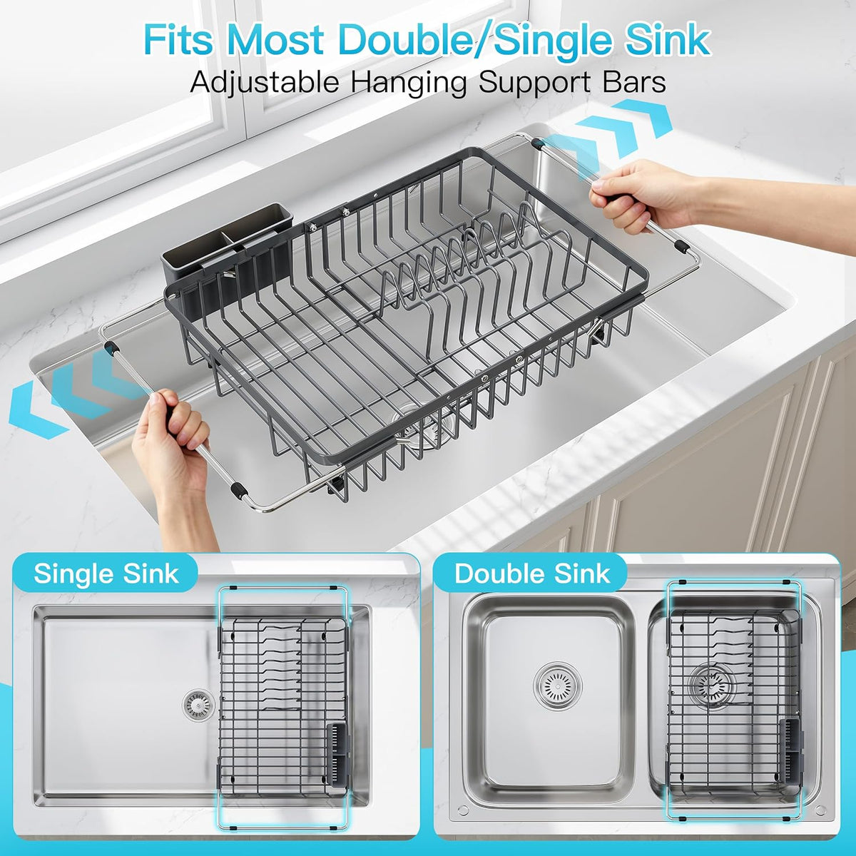 JASIWAY Dish Drying Rack in Sink, Dish Drainer with Cup and Utensil Holder