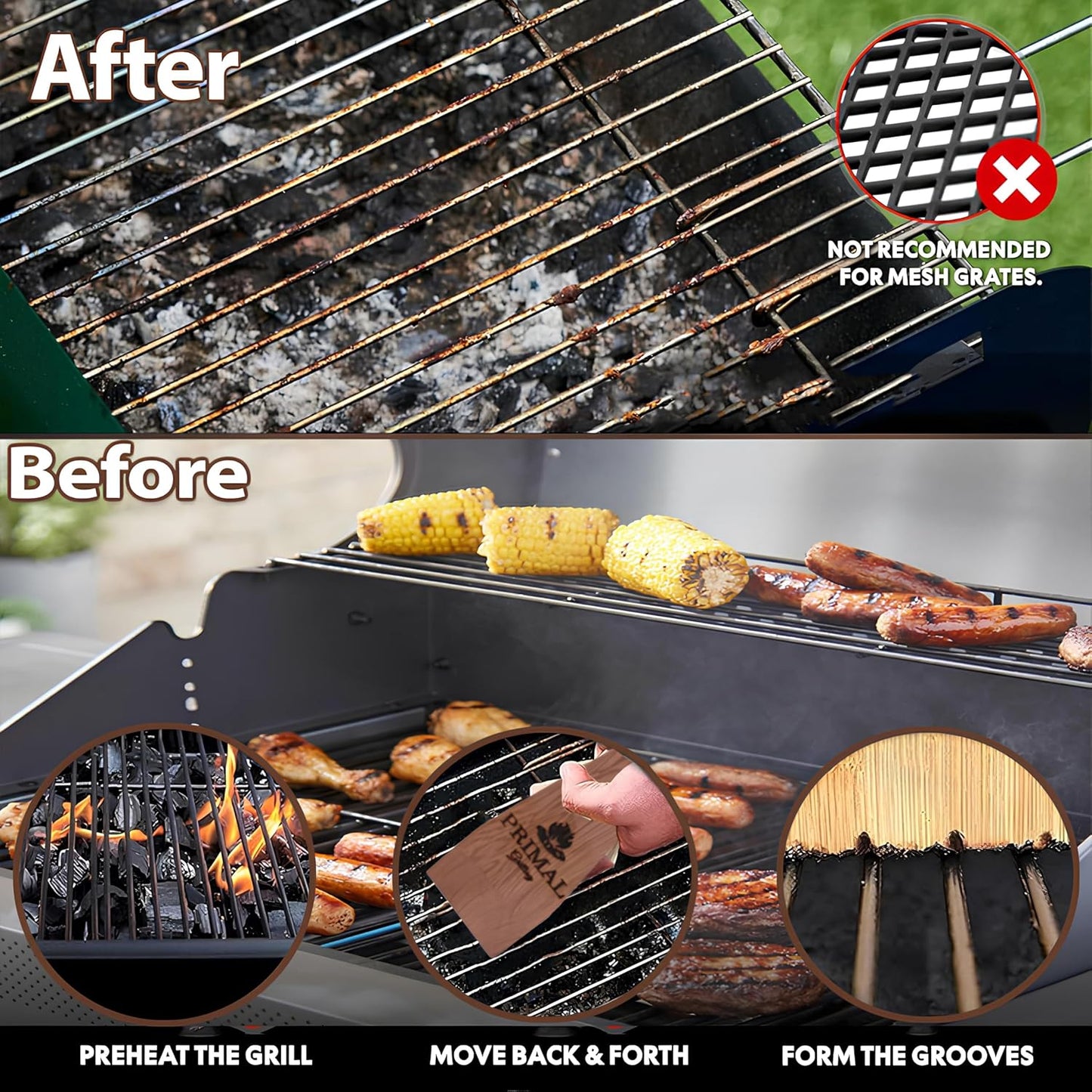 for the King of the Grill - PRIMAL GRILLING Combination Cedar BBQ Grill Scraper (1 x 12 & 1 x 18) - Natural, Bristle and Wire Free
