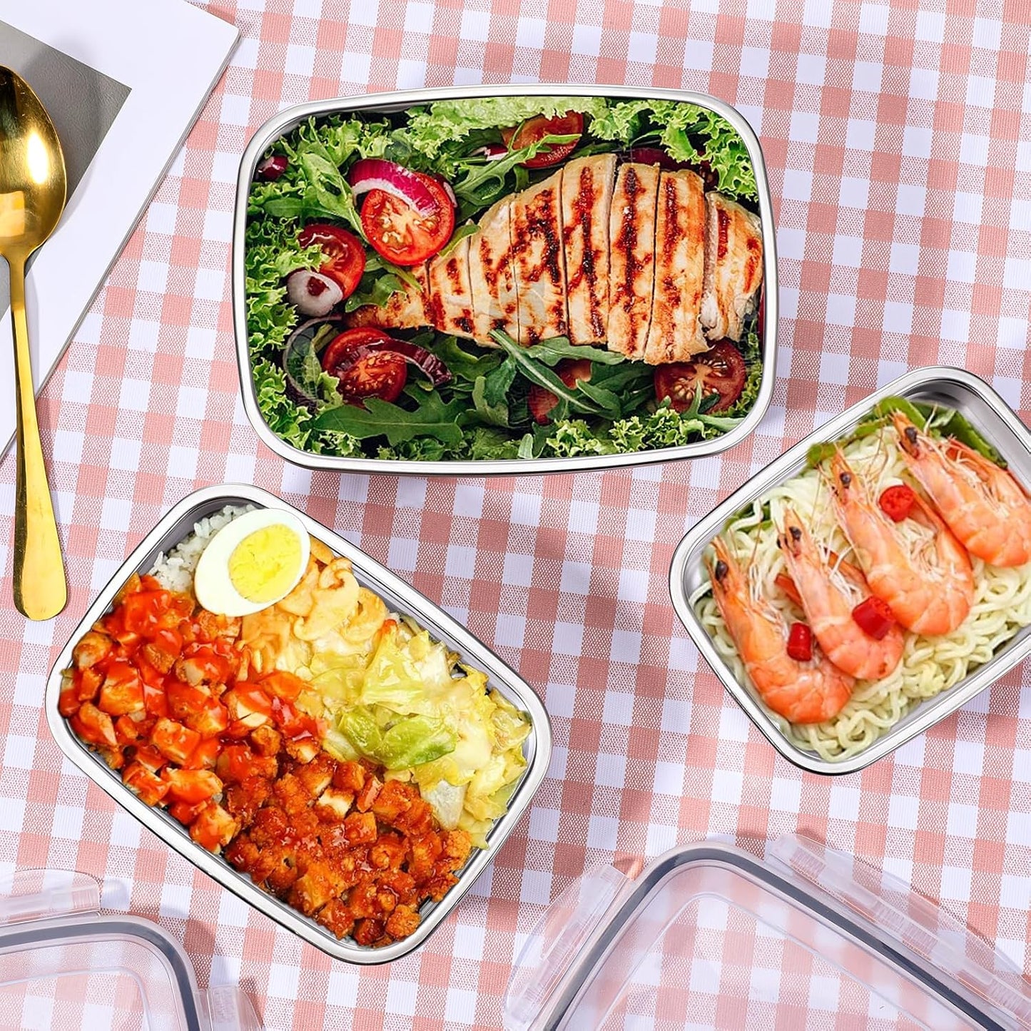 10 PCS 304 Stainless Steel Food Storage Containers with Proof & Airtight Lids, Reusable Meal Prep Containers, Lunch Boxes, Kimchi, ContainersOven/Dishwsher/Freezer Safe