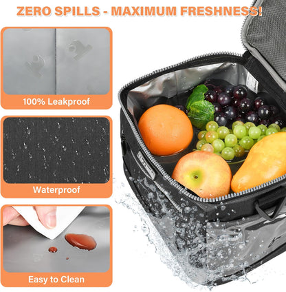 Tirrinia Insulated Lunch Box for Men/Women, Leakproof Lunch Bag for School Work, Large Lunch Tote Kids Boys Girls Student Back to School, Soft Cooler Office Picnic Beach Camping for Adults, Charcoal