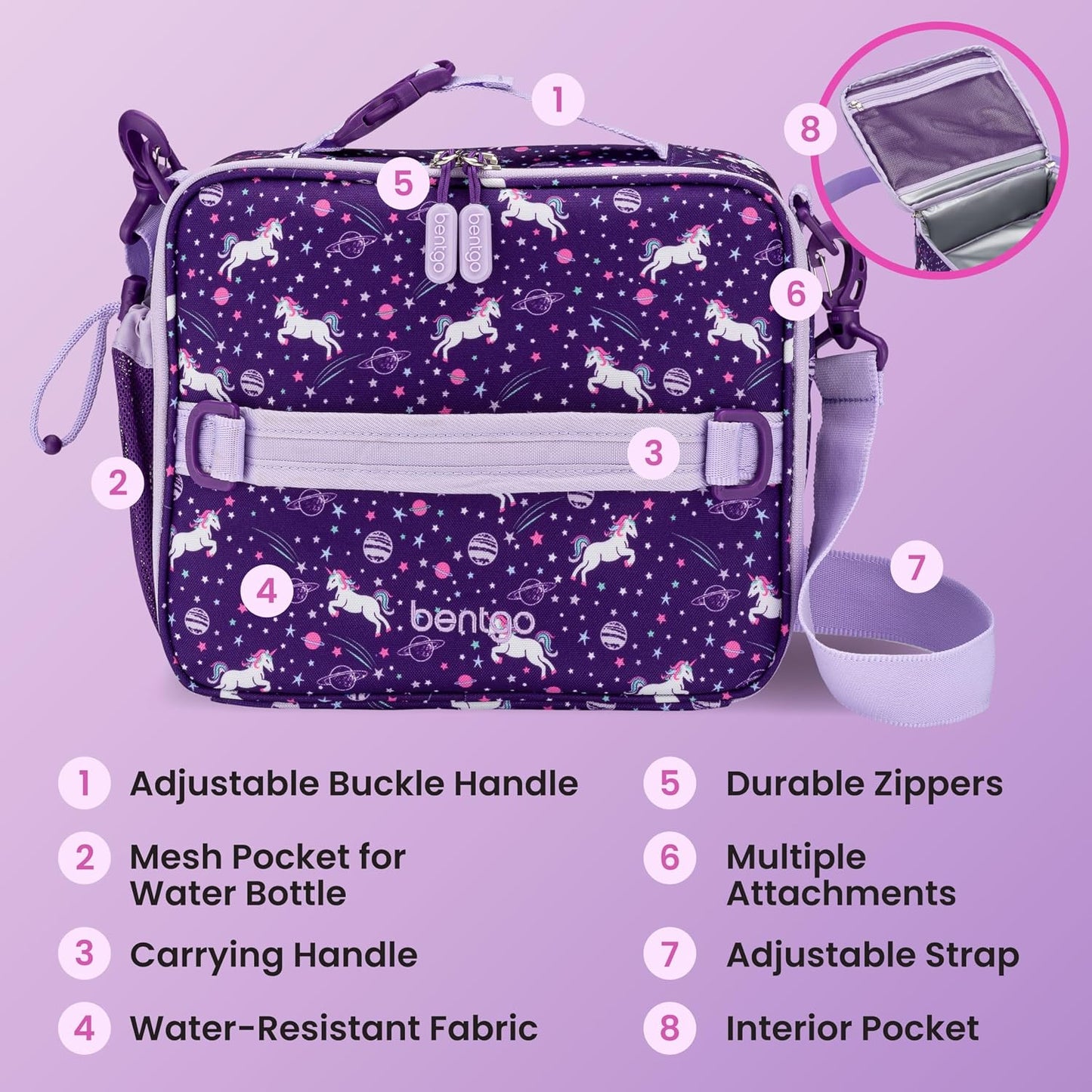 Bentgo Kids Lunch Bag - Durable, Double-Insulated Lunch Bag for Kids 3+; Holds Lunch Box, Water Bottle, & Snacks; Easy-Clean Water-Resistant Fabric & Multiple Zippered Pockets (Mermaid)