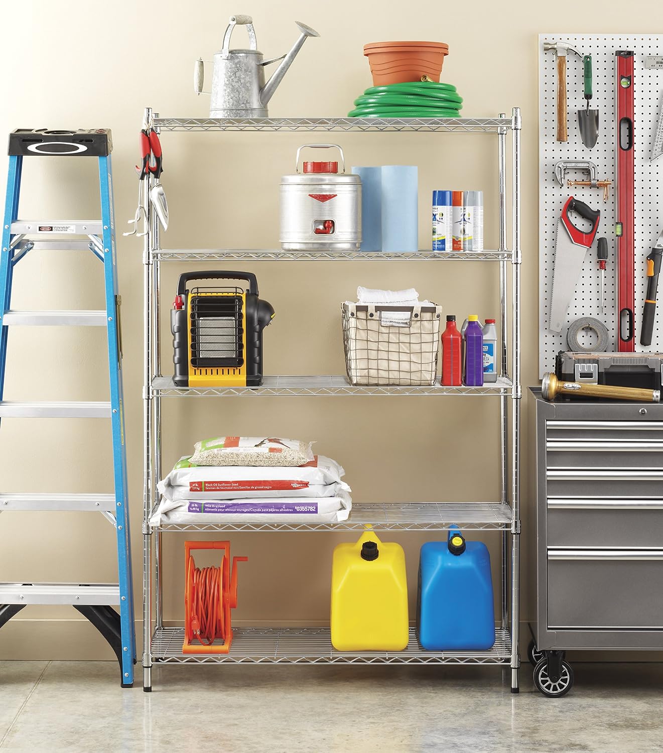Whitmor 2-Wire Shelving Unit, Metal Storage Shelves, Stacking Shelf with Basket, Easy Assembly Home Organizer for Pantry, Kitchen, Garage, Plant