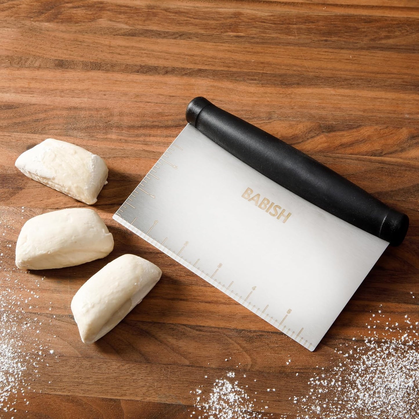 Babish 6-Inch Multi-Purpose Stainless Steel Scraper and Chopper with Non-Slip Grip – Durable Kitchen Tool for Baking, Chopping, and Food Prep – Silver/Black
