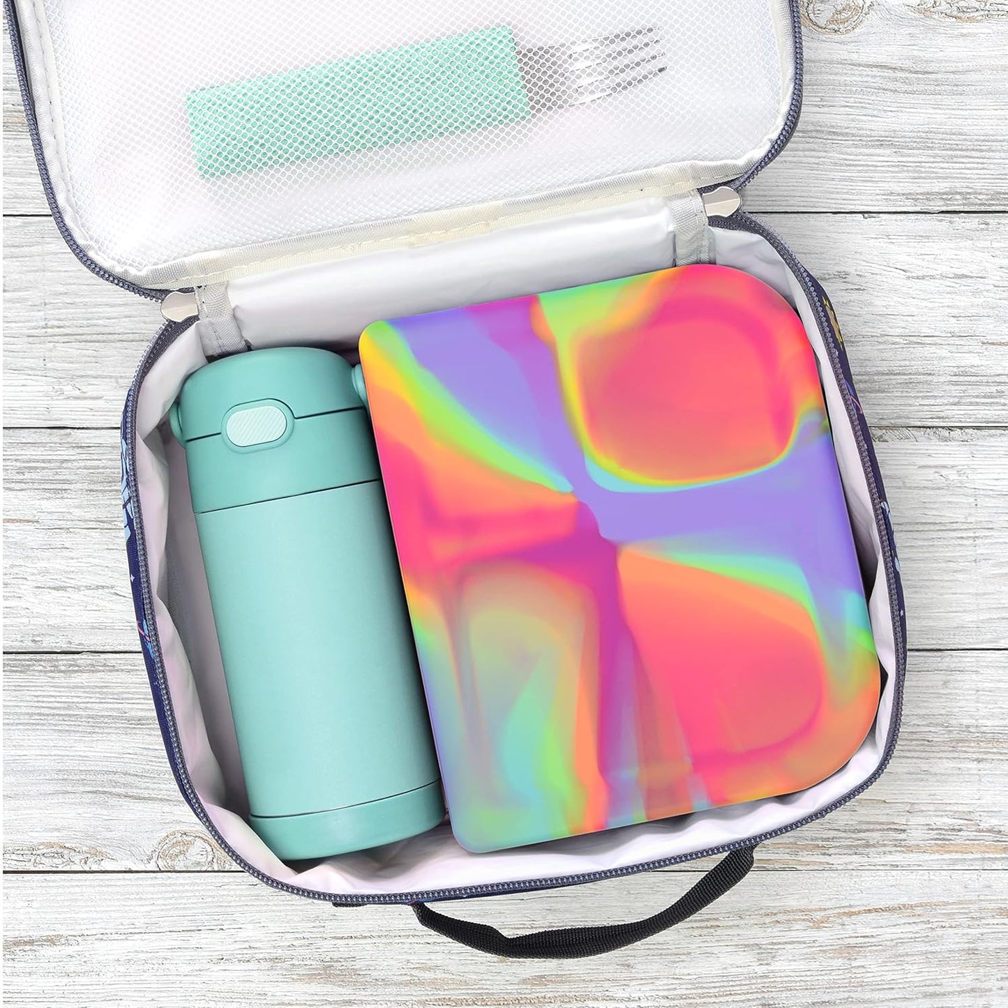 PrimaStella Unbreakable Silicone Lunch Box for Kids and Adults - Divided Leak Proof Bento Box (Slate Blue)