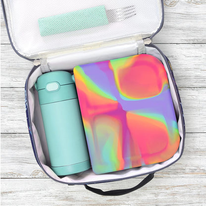 PrimaStella Unbreakable Silicone Lunch Box for Kids and Adults - Divided Leak Proof Bento Box (Slate Blue)