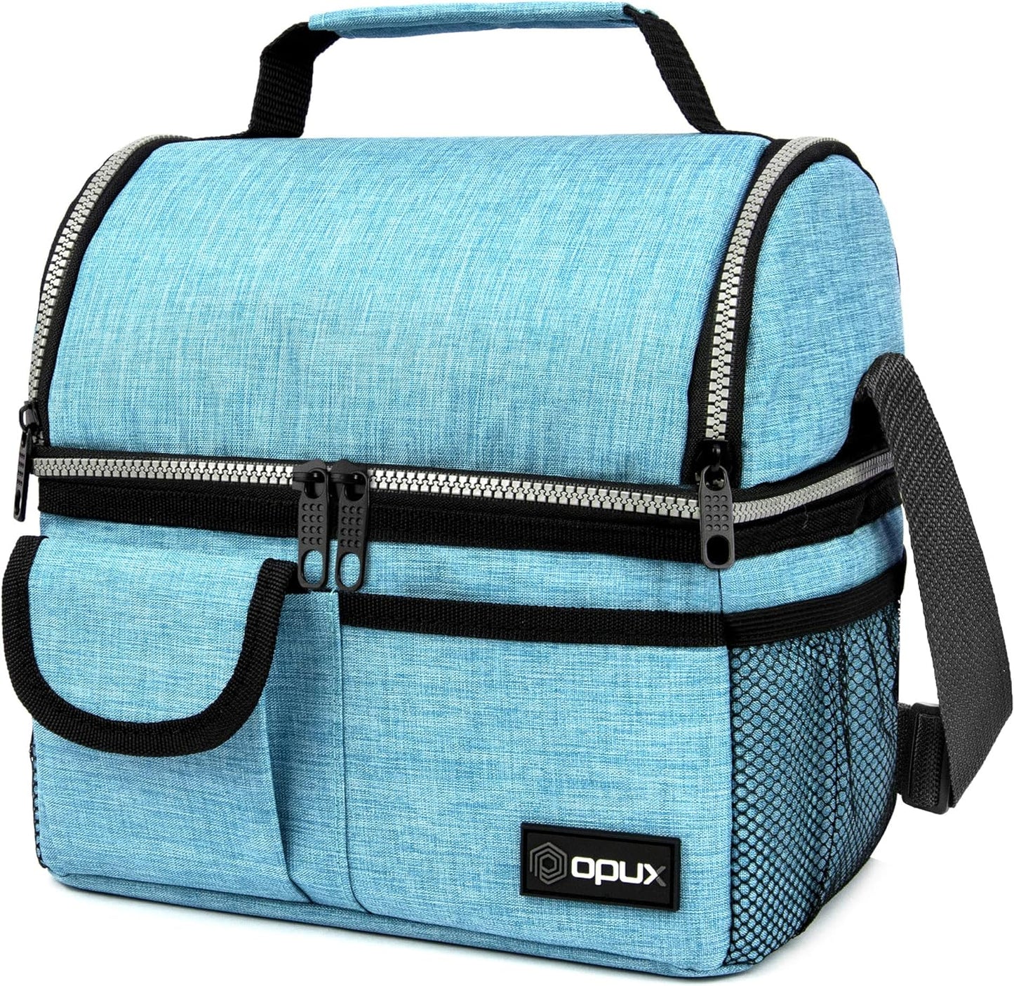 opux Insulated Lunch Bag Women Men, Dual Compartment Leakproof Lunch Box Adults Kids, Double Decker Meal Prep Bento Lunch Cooler Tote with Shoulder Strap for Work Office School Travel, Floral Purple